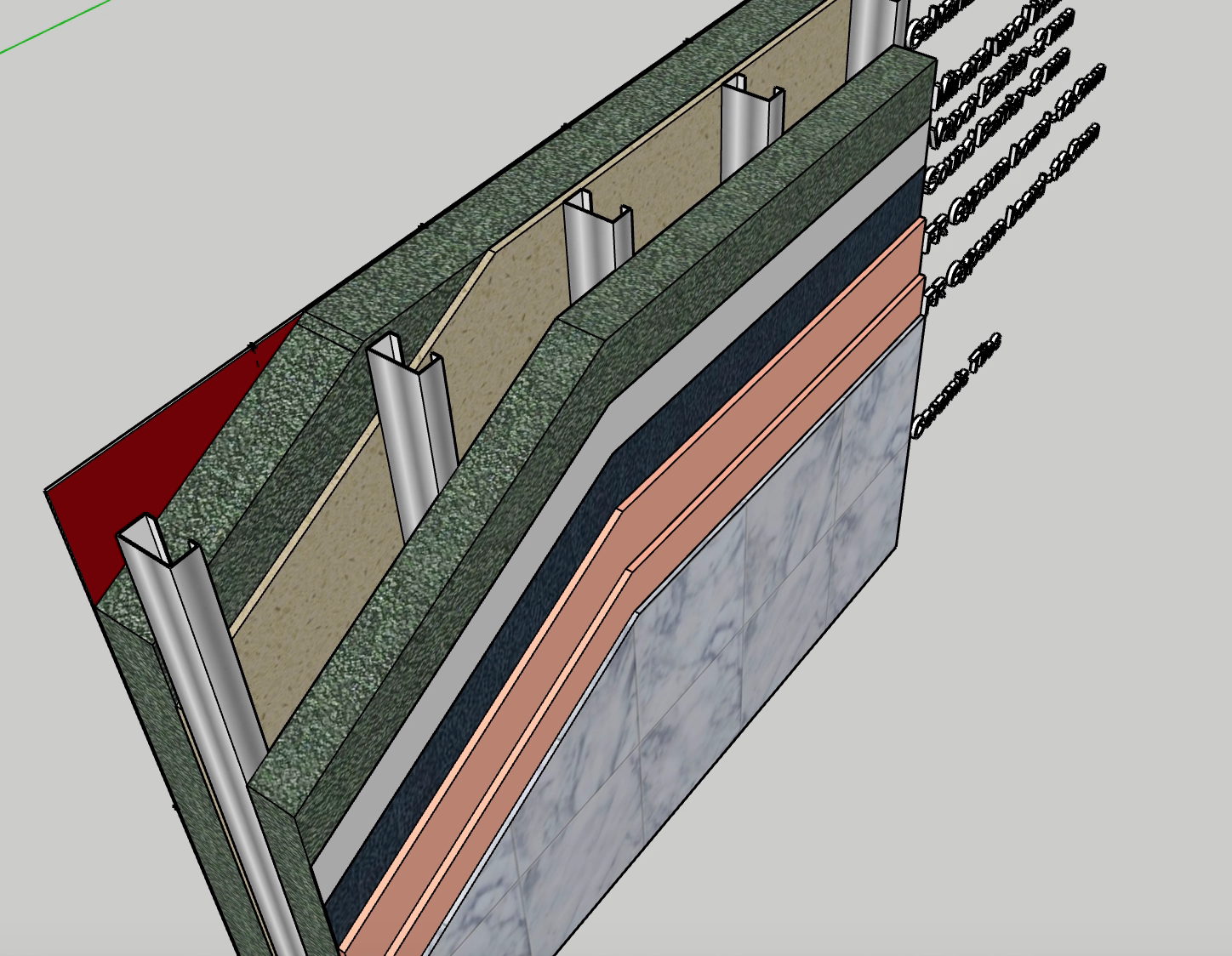 Moduler Konteyner Basit Dış-iç duvar Kesit | Belcika Projesi
